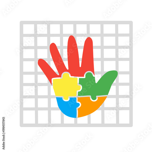 autistic puzzle hand with grid lines