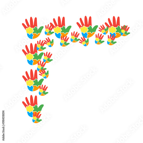 colorful autistic puzzle hand corner border decoration