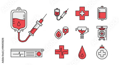 Medical Icons Representing Blood Transfusion and Healthcare Services.