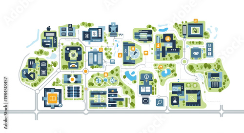 Modern University Campus Map Illustration | City Planning and Architectural Design