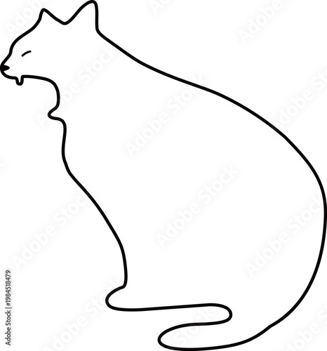 Cute yawning cat doodle illustration, simple hand drawn style, minimal line art