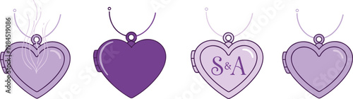 Cartoon vector illustration of heart lockets showing jewelry customization variation and romantic love symbol design