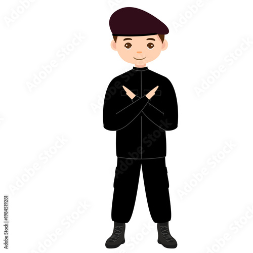 Male Correctional Officer Cross Hands Serious Gesture Character