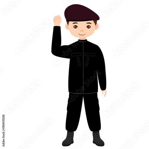 Male Prison Officer Raising Fist Motivation Gesture Character