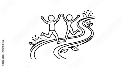Joyful Runners Along Winding Path