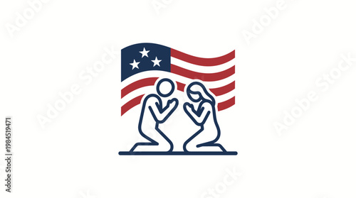 People Praying With American Flag Background