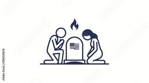 Mourning Couple at Grave with Burning Candle