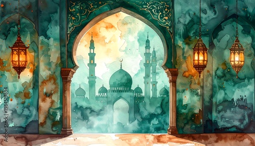 Mosque Watercolor Art.