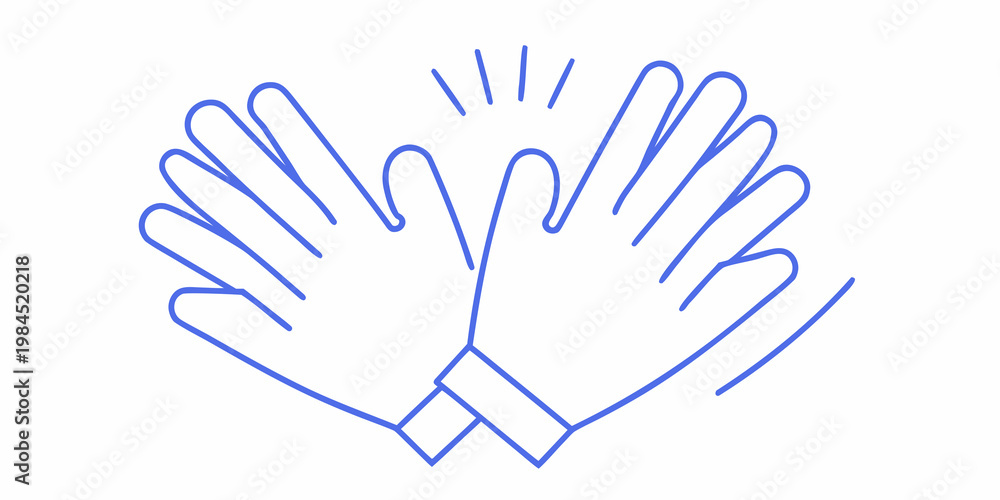 Fototapeta premium Blue line drawing depicting two hands clapping together in applause