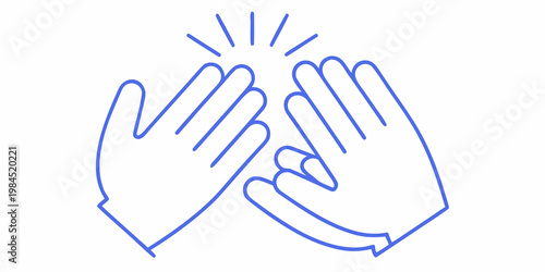 Two hands clapping together in a simple blue line art illustration