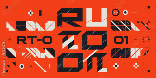 Abstract typographic composition with the word run prominently displayed