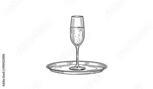 Dolce vita champagne glass on tray hand drawn vector elegant luxury food and drink sketch illustration