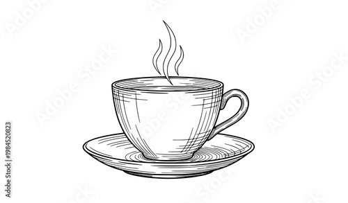 Dolce vita tea cup hand drawn vector elegant hot drink sketch minimal cafe lifestyle illustration
