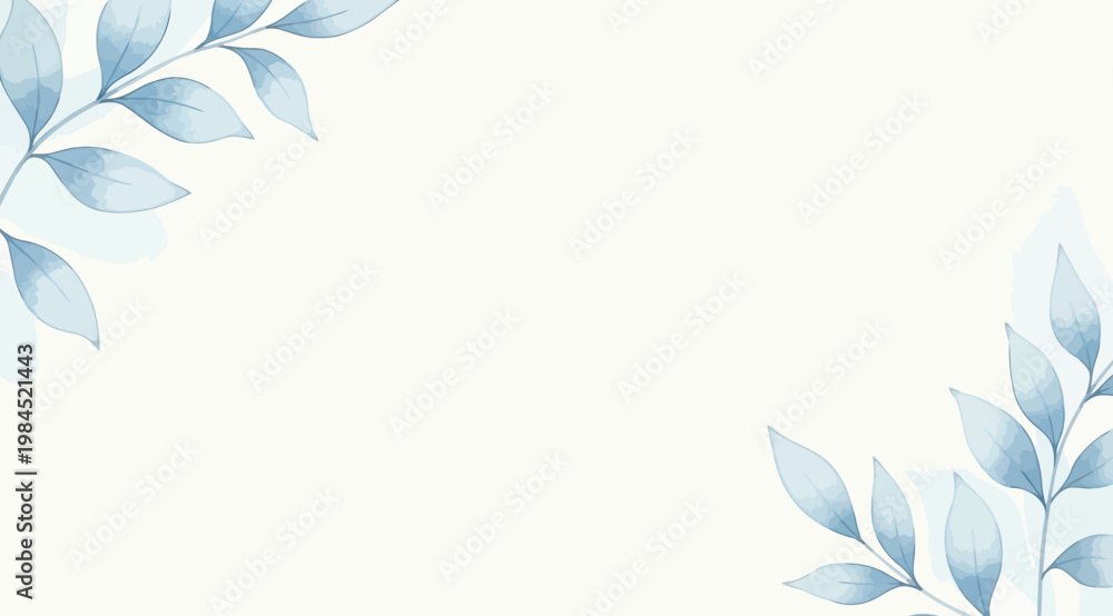 Fototapeta premium Watercolor blue leaves frame border, elegant botanical corner design