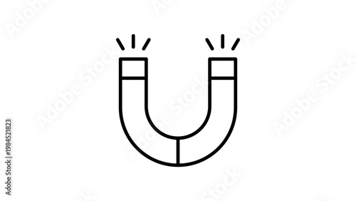 Horseshoe Magnet Marketing Vector Icon. A minimalist black line illustration on a white background representing attraction, pull, and physics. This editable stroke vector icon is scalable.