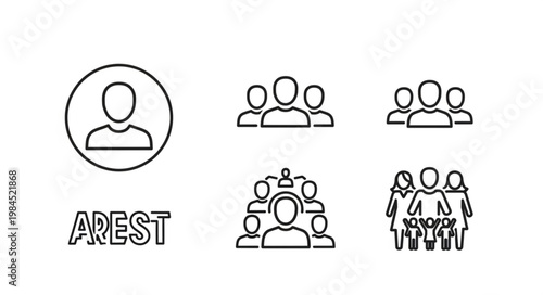 Group of People Icons Representing Arrest and Community.