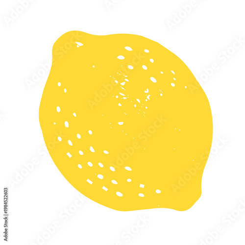 Block print style lemon fruit illustration, hand carved etched citrus ／ 版画風レモン