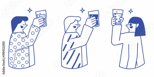 Three people cheerfully toasting with glasses of bubbly beverage