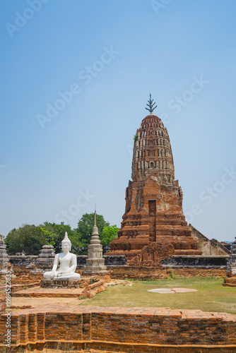 Wat Phra Sri Rattana Mahathat, white Buddha statue and large pagoda in Suphan Buri Province , Thailand