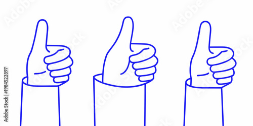 Three blue line art hands giving a thumbs up gesture