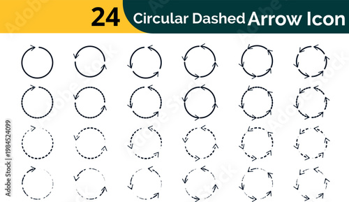 Tableau sur toile Circular dashed arrow set with various segments for rotation cycle refresh sync reload movement flow and continuous process vector graphic elements isolated on transparent background for design