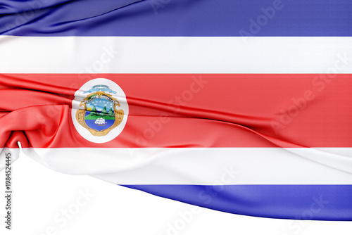 Costa Rica flag displaying national emblem waving. 3d render