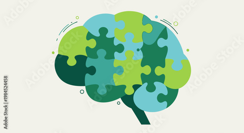 Brain Puzzle Illustration Representing Mental Health and Cognitive Functions