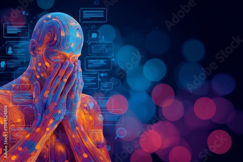 The fragile mask of digital identity: exploring cyber dangers. Online interaction symbol. Subtle shifts in ai recognition: the changing face of cyber threats. Internet communication icon.