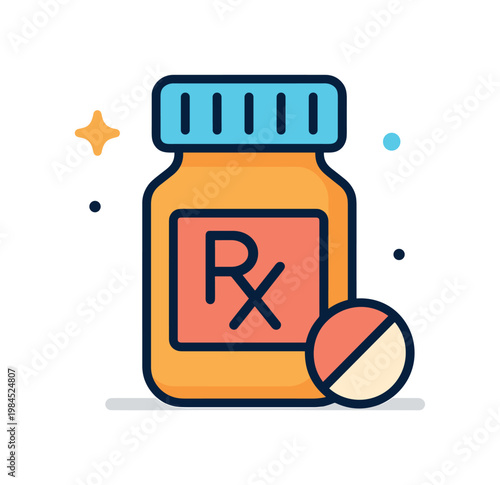 Medication management and prescription care shown as a clinical scenario, a small medicine bottle combined with a single tablet symbolizing organized treatment and proper
