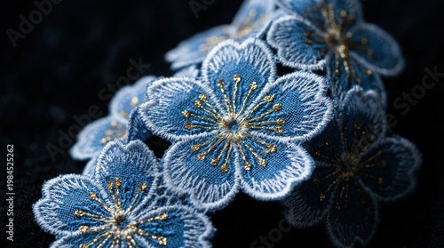 Close-up of blue flowers covered in delicate crystalline frost.