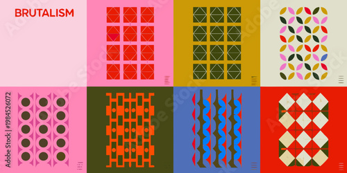 Geometric patterns and bold colors define this brutalist inspired design