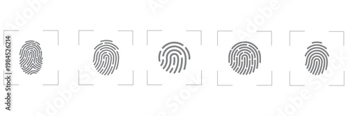 Biometric Fingerprint Scan Vector Icon Set for Identity and Security