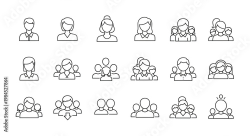 Collection of Diverse People Icons Representing Community and Teamwork.