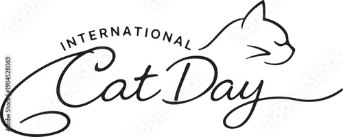 International cat day typography calligraphy silhouette vector art and illustration.
