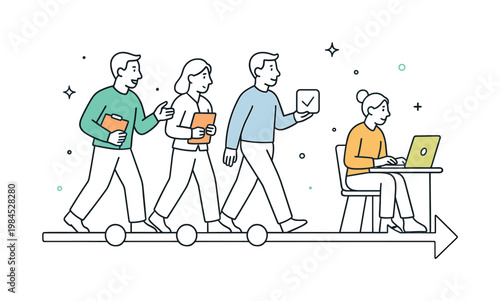 A structured execution clarity scenario where a team follows a clearly defined path to complete tasks step by step without confusion, built around a visual metaphor of a