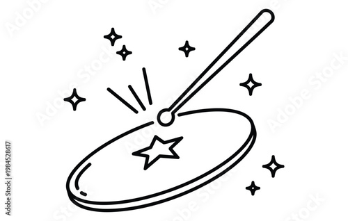 A whimsical doodle of a magic wand sparking with stars creating a sense of wonder and enchantment in a simple style