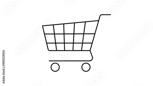 фотографія Minimalist black line vector icon illustration of a wireframe shopping cart on a white background, perfect for e-commerce, retail, online shopping, and commercial business web design projects