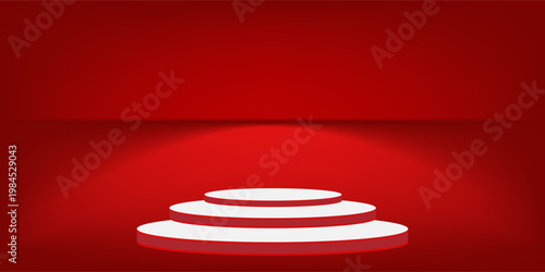 Stage podium with lighting, Stage Podium Scene with for Award Ceremony on red Background, Vector illustration