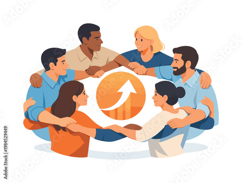 Team unity moment where individuals align their efforts and values to achieve a common objective, highlighting collaboration, mutual respect, and shared identity, visual