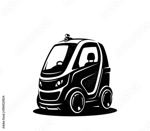 Compact Autonomous Vehicle Illustration on White Background.