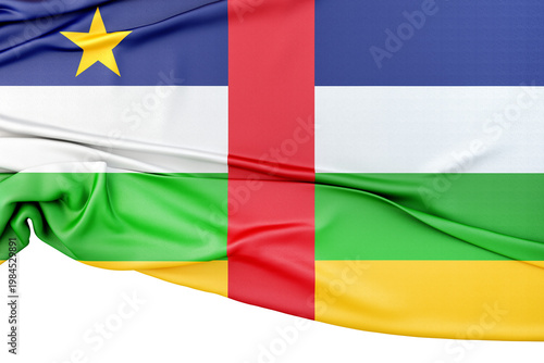 Central African Republic flag waving with white background. 3d render