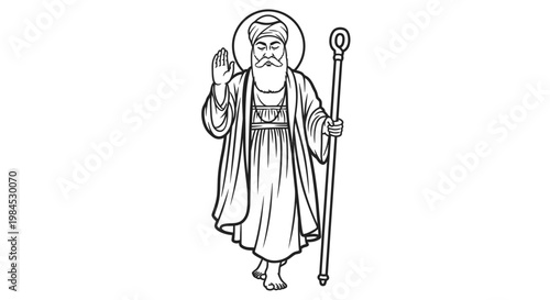 saintly old man with staff and halo