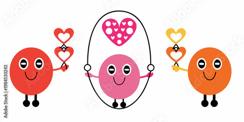 Cartoon characters with hearts playfully interacting with a jump rope