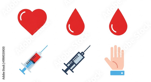 Medical icons representing blood donation and healthcare services.