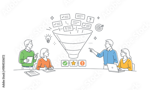 A clear task intake prioritization scenario where a team evaluates incoming requests and selects the most important ones during a planning session, centered around a