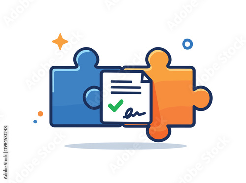 Partnership agreement development focused on aligning interests and formalizing collaboration between organizations, a simple puzzle piece connection with a small