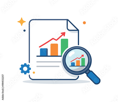 Report analysis process focused on examining business data and extracting actionable insights for strategic decision making, a document with a single chart connected to a
