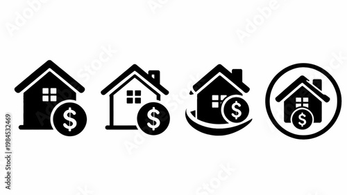 Real estate finance icons houses with dollar signs