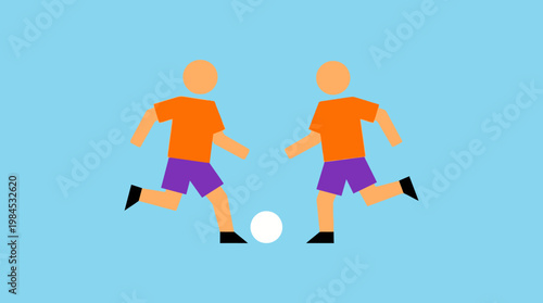 Two soccer players kicking a ball.