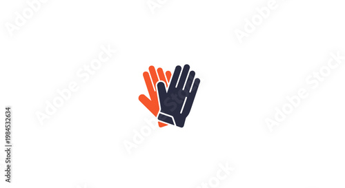 Abstract illustration of two gloves in contrasting colors representing interaction or teamwork
